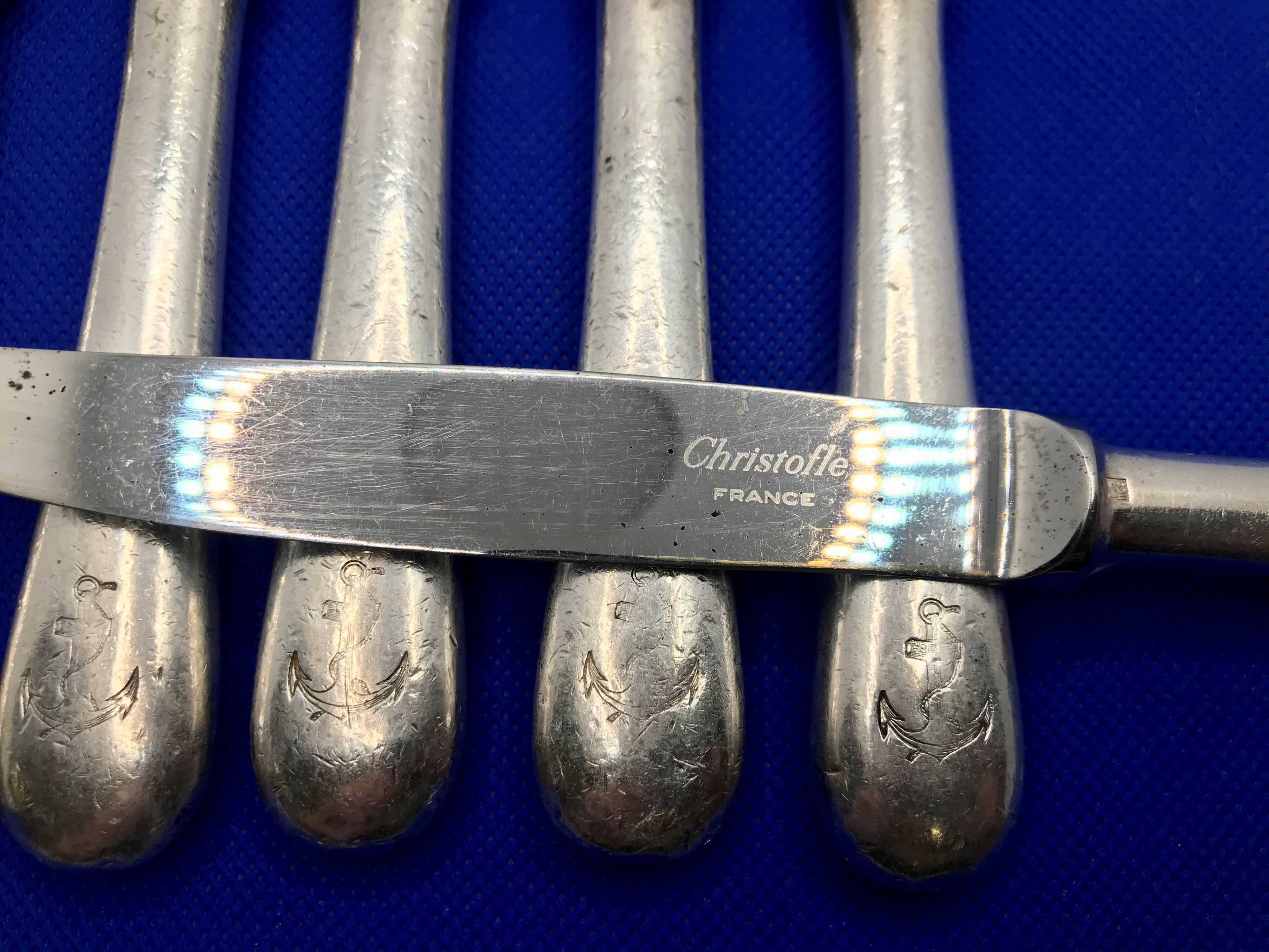 Set of 6 small silver-plated Navy knives from Christofle