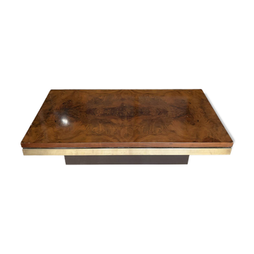 Table basse loupe d'orme et laiton 70' Roche Bobois
