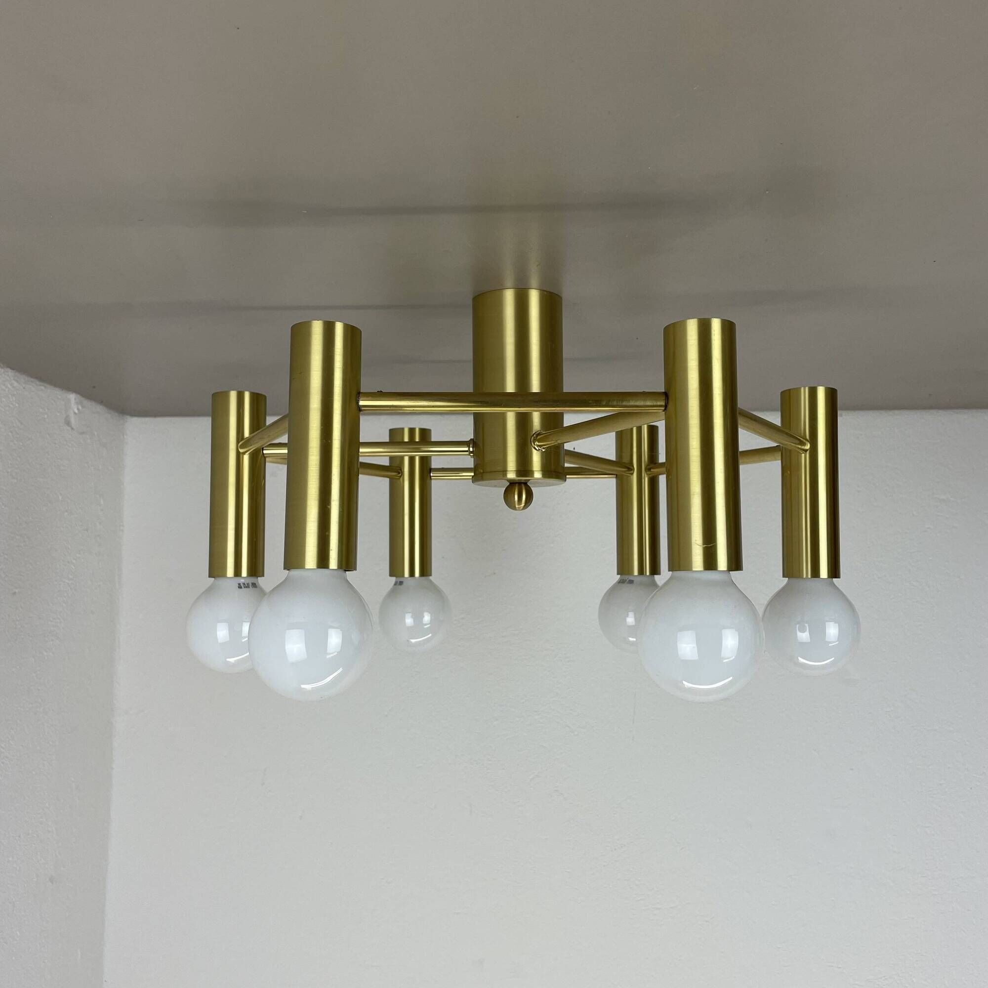 Brass Italian Stilnovo Style Atomic Space Age Ceiling Light Sconces, Italy