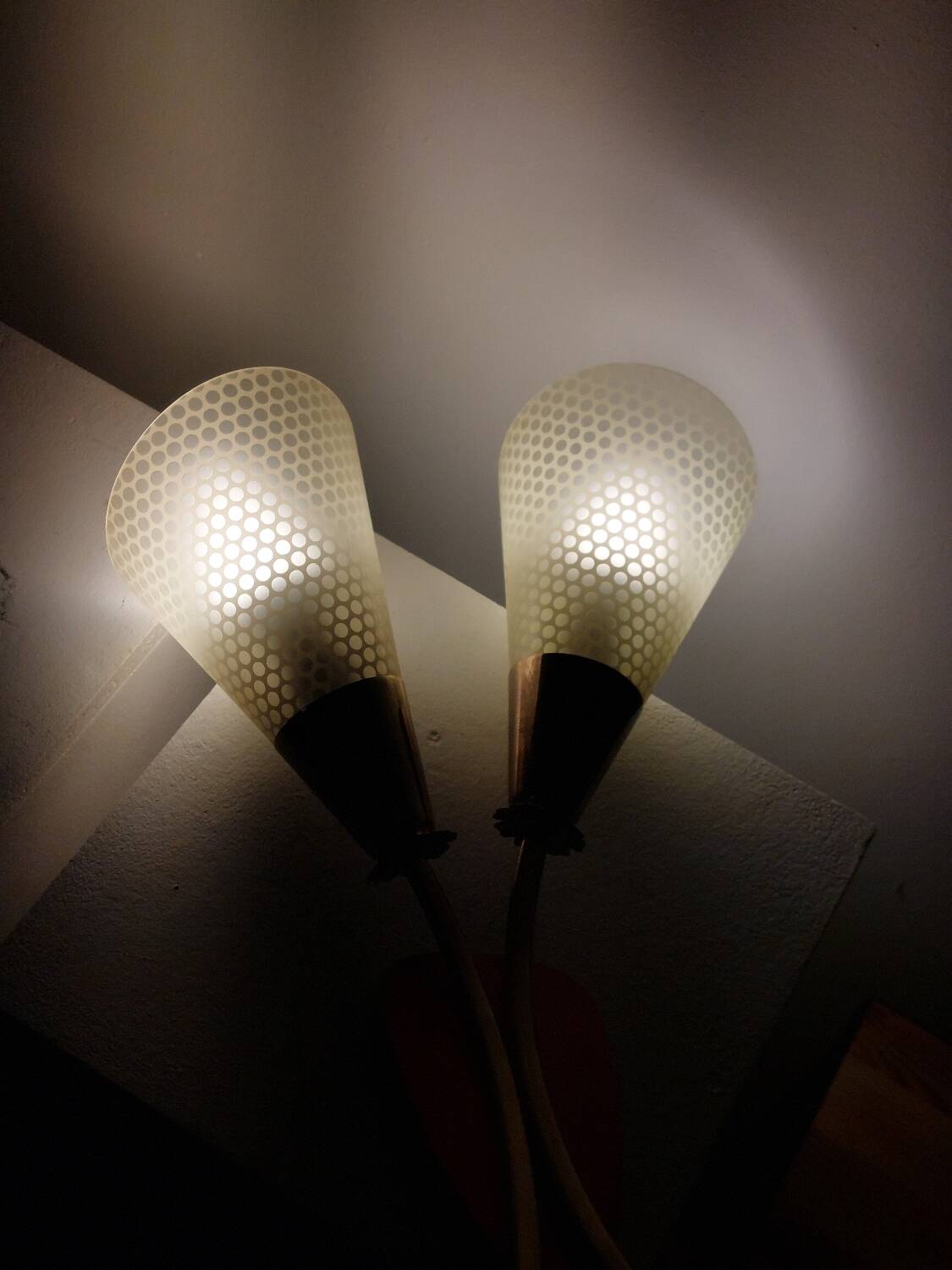 Vintage wall lamp from the 1950s in brass with flower decoration.