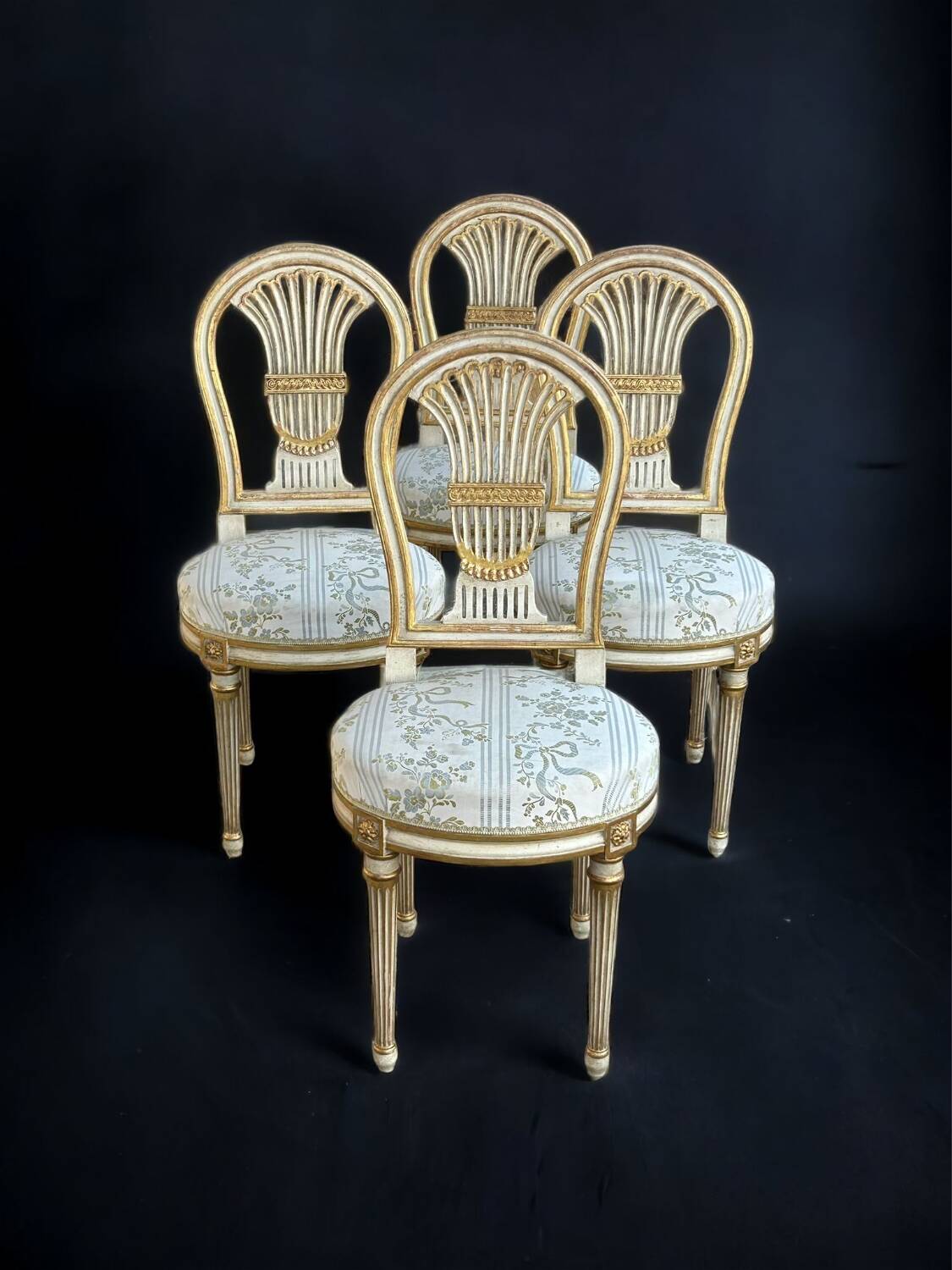 Suite Of Four Louis XVI Style Hot Air Balloon Chairs - Lacquered And Gilded Wood