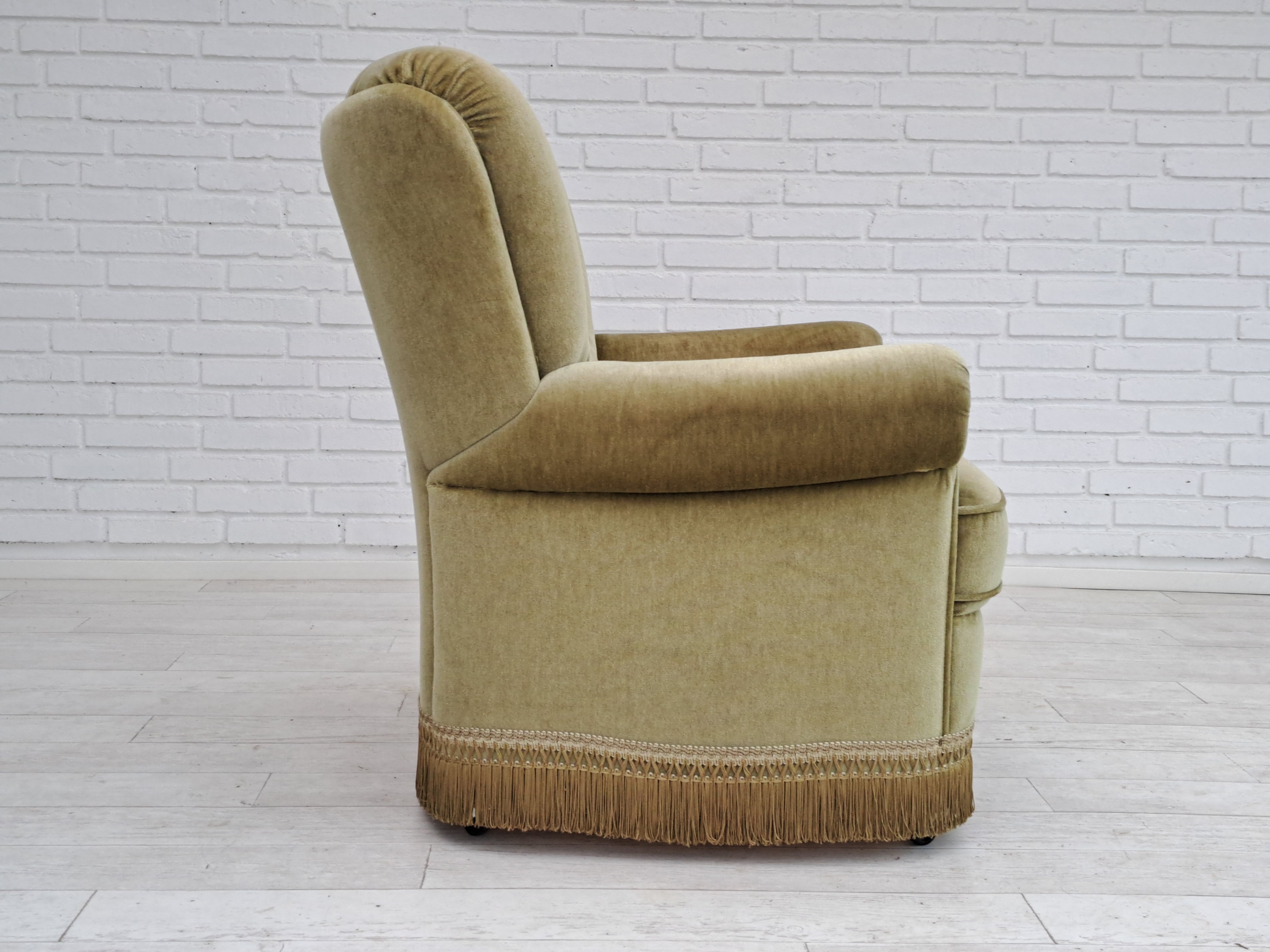 Danish velour armchair, original condition, beech wood, 80s