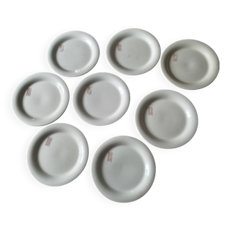 8 Longwy earthenware hotel plates 19th century initials RR