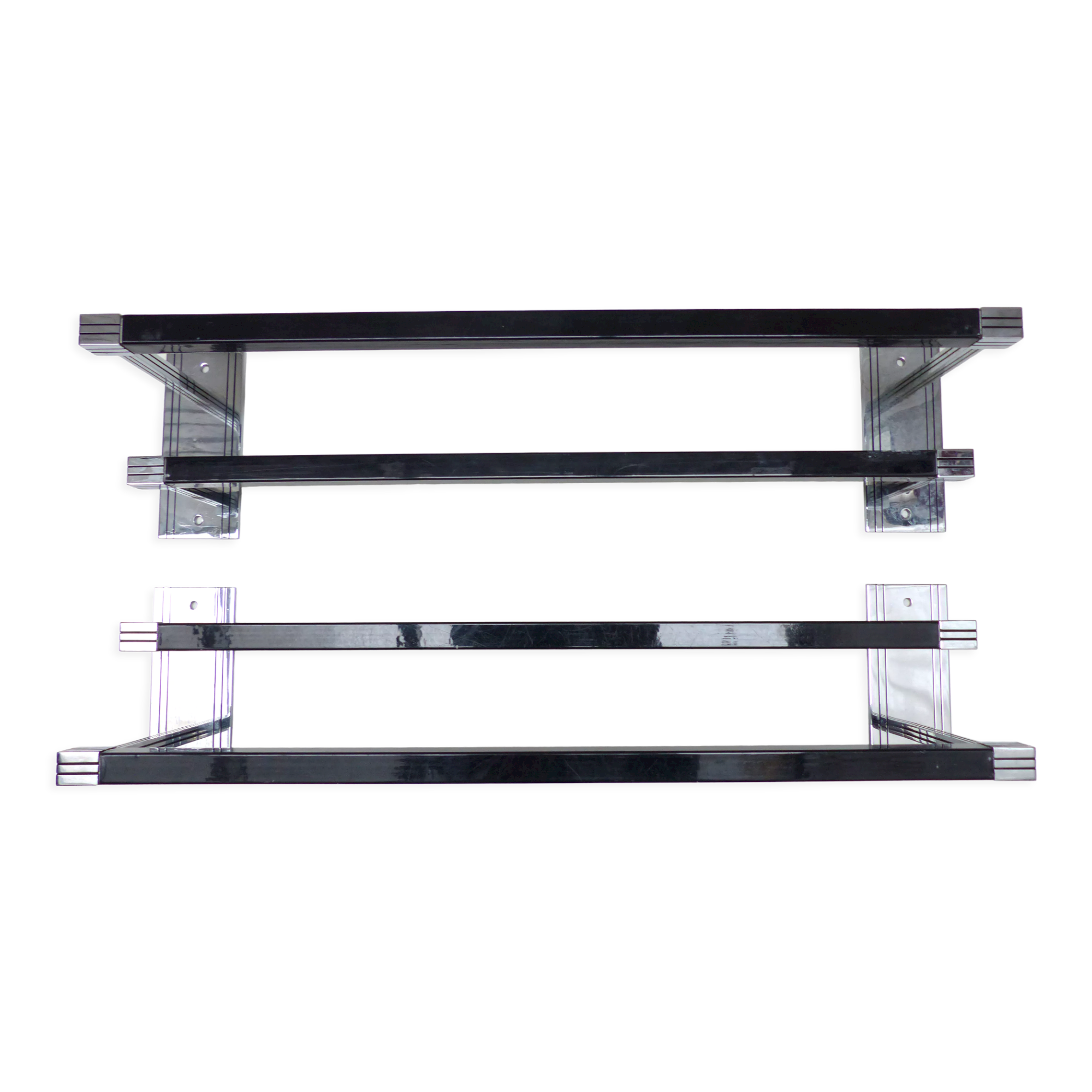 Black and silver art deco double towel rail