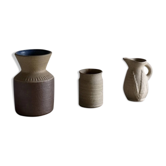 Ensemble de vases en grès beige Soholm | Danemark | Années 1960