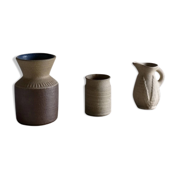Soholm beige stoneware vase set | Denmark | 1960s