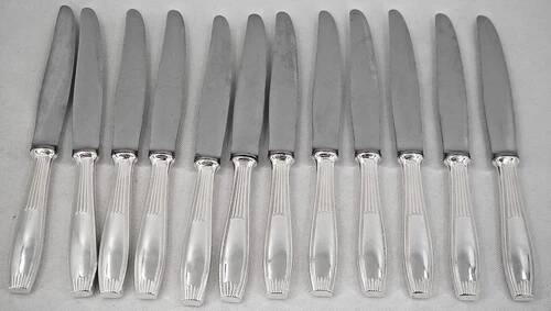 Alfénide, Christofle, Cirta, Art Deco, 12 dessert knives, dessert, cheese