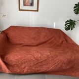 Nappe drap rideau lin ancien brodé main teint