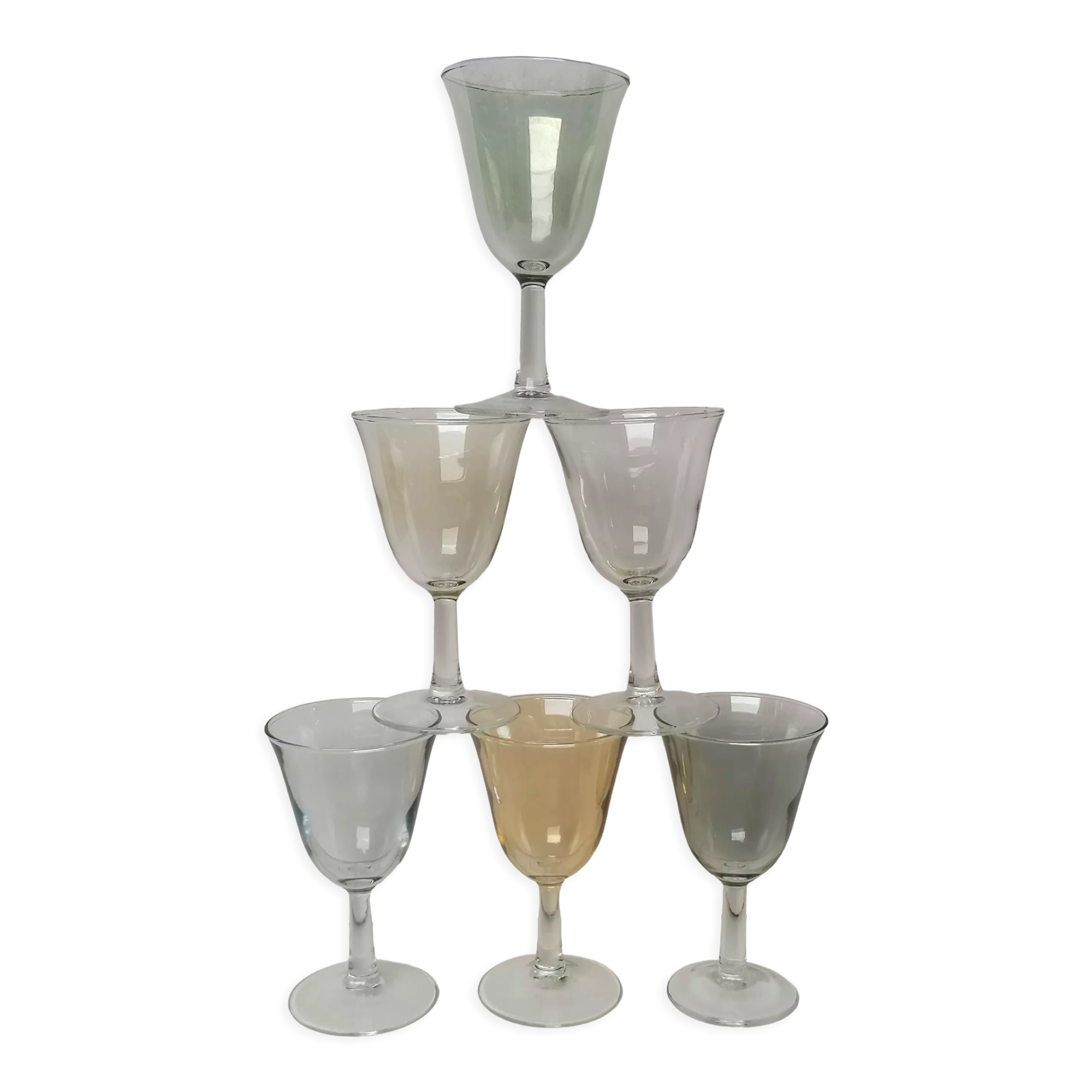 6 iridescent harlequin glasses in port