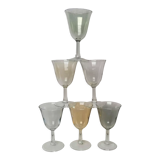 6 iridescent harlequin glasses in port
