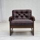 1970s, Scandinavian armchair, brown furniture leather, dark beech wood.