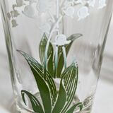 Seven glasses with digestive screen-printed with thrush, 30s
