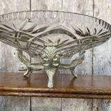 Antique fruit bowl centerpiece molded glass + vintage wrought iron
