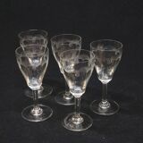 5 Old Port or Aperitif Glasses in Engraved Crystal with St Louis Palm Tree Decor?