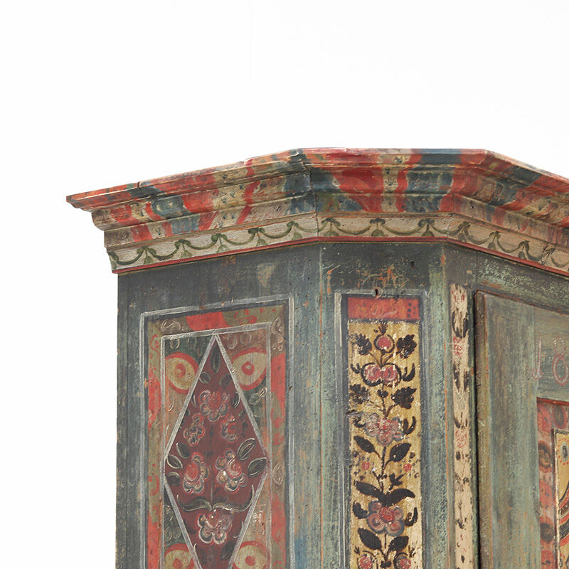 Antique Rustic Farmhouse Folk Art Painted Bridal Cabinet 1842
