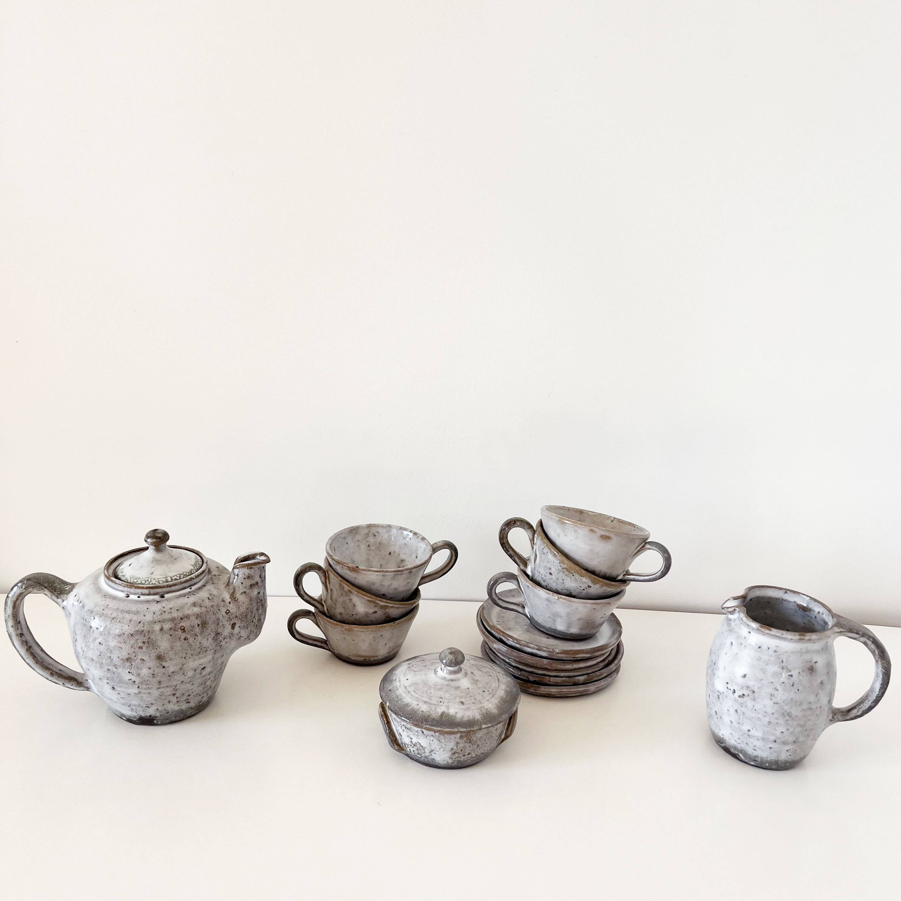 Service à café, tasses en grès émaillé vintage