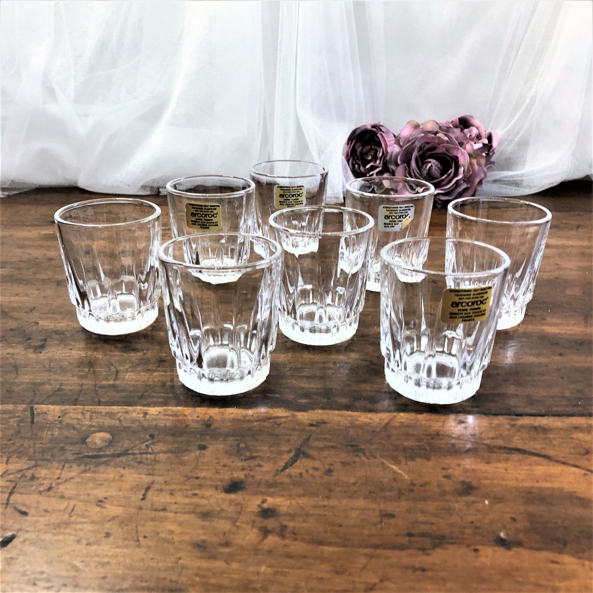 Set of 8 cut glass shot glasses France Arcoroc