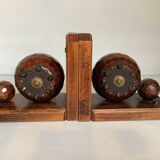 Pair of wooden ball bookends