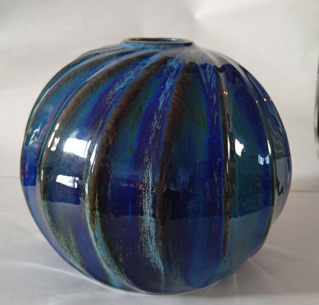 Art Deco Stoneware Ribbed Ball Vase by Alphonse Cytère  - Rambervillers