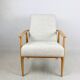 Armchair 'Lis', 1970s, white boucle, design by Henryk Lis - light wood