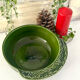 Christmas serving bowl, French BCI holly ceramic bowl, green glazed
