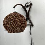 Rattan bamboo and rope sisal wall lamp, Dutch 1960s