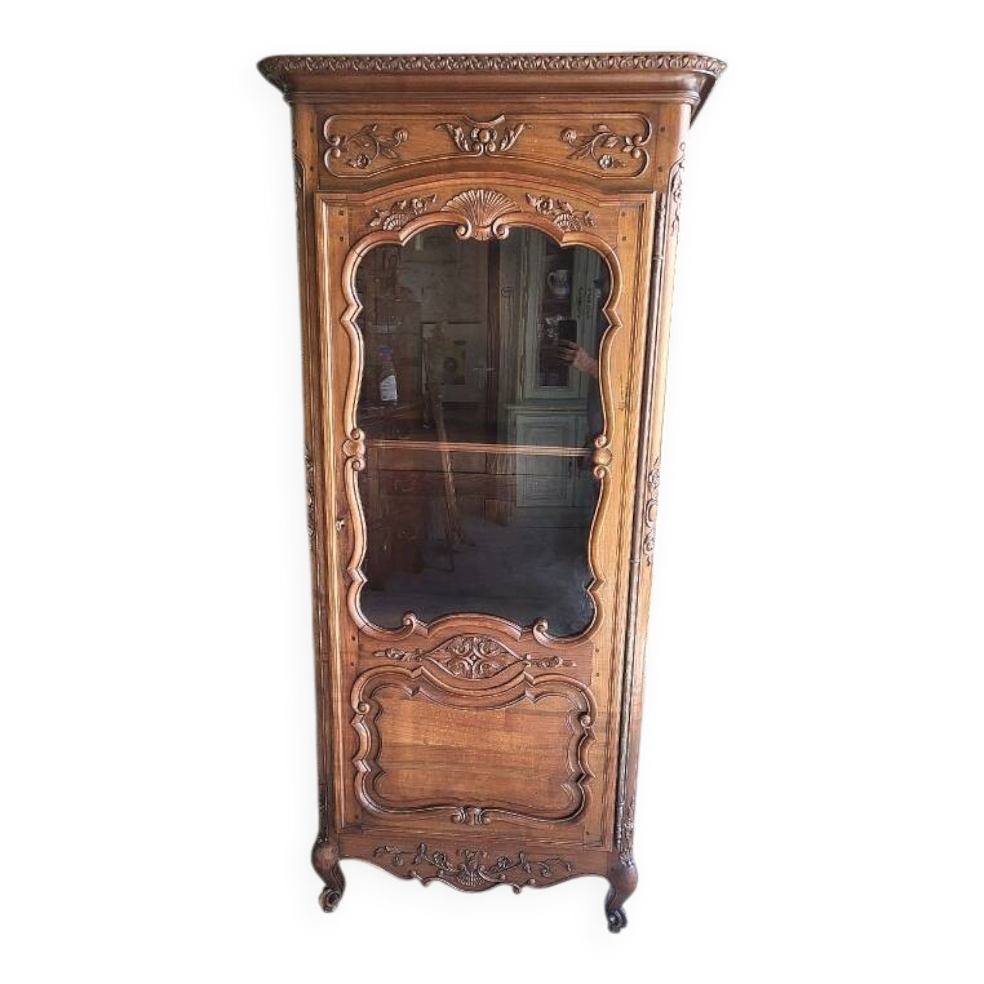 Vitrine style louis xv 1 porte en merisier
