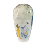 Thierry Basile vase in enamelled sandstone with abstract decoration