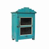 Indian showcase or bedside glass old teak blue patina