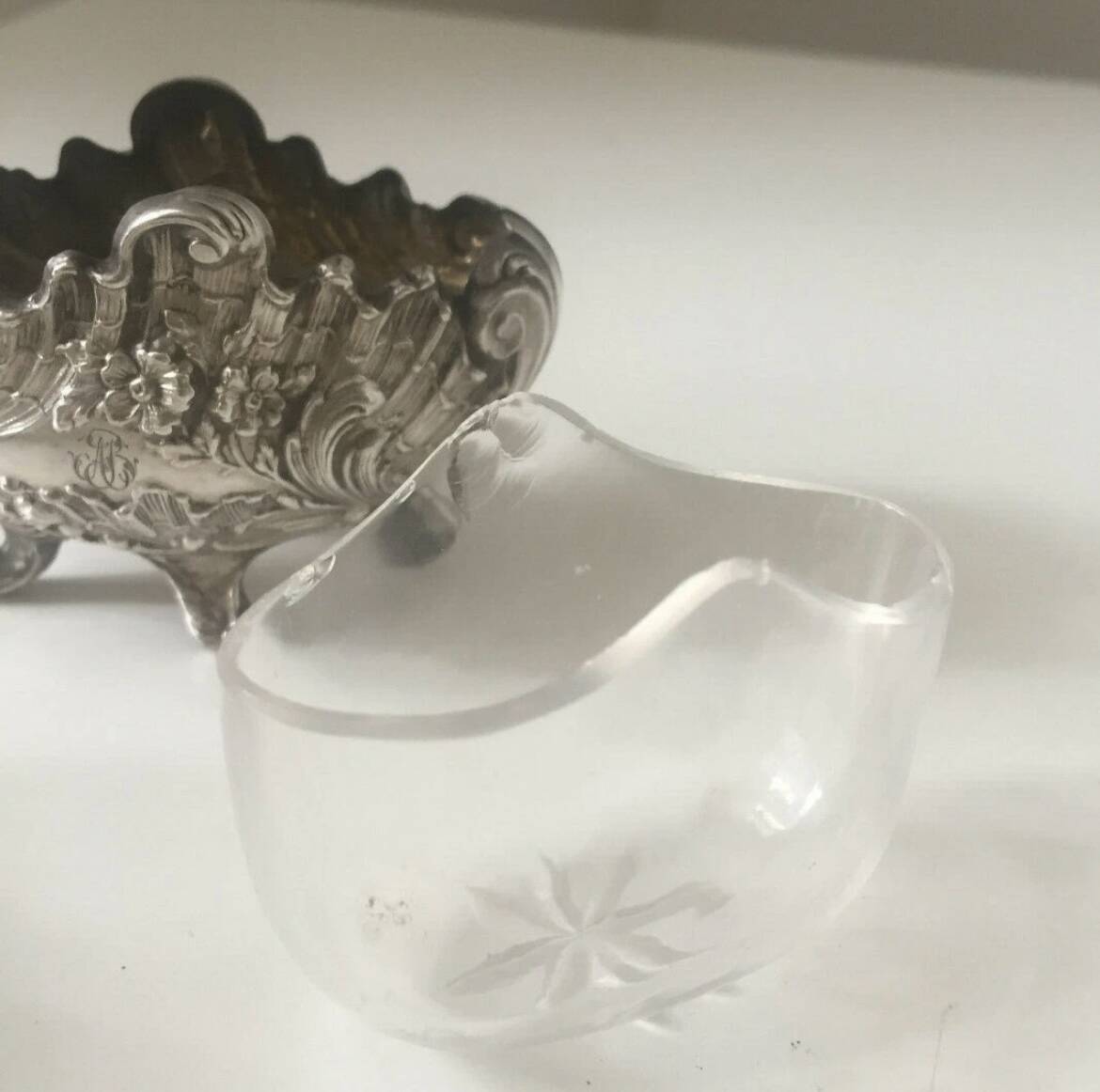 Beautiful pair of Louis XV style silver salt cellars