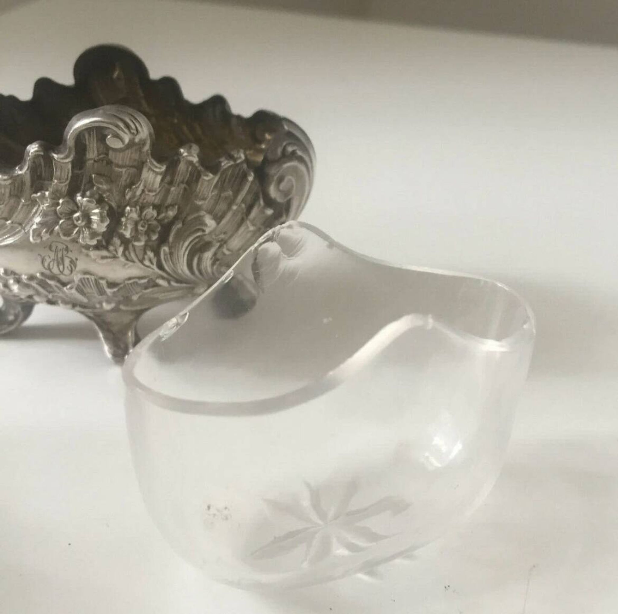 Beautiful pair of Louis XV style silver salt cellars