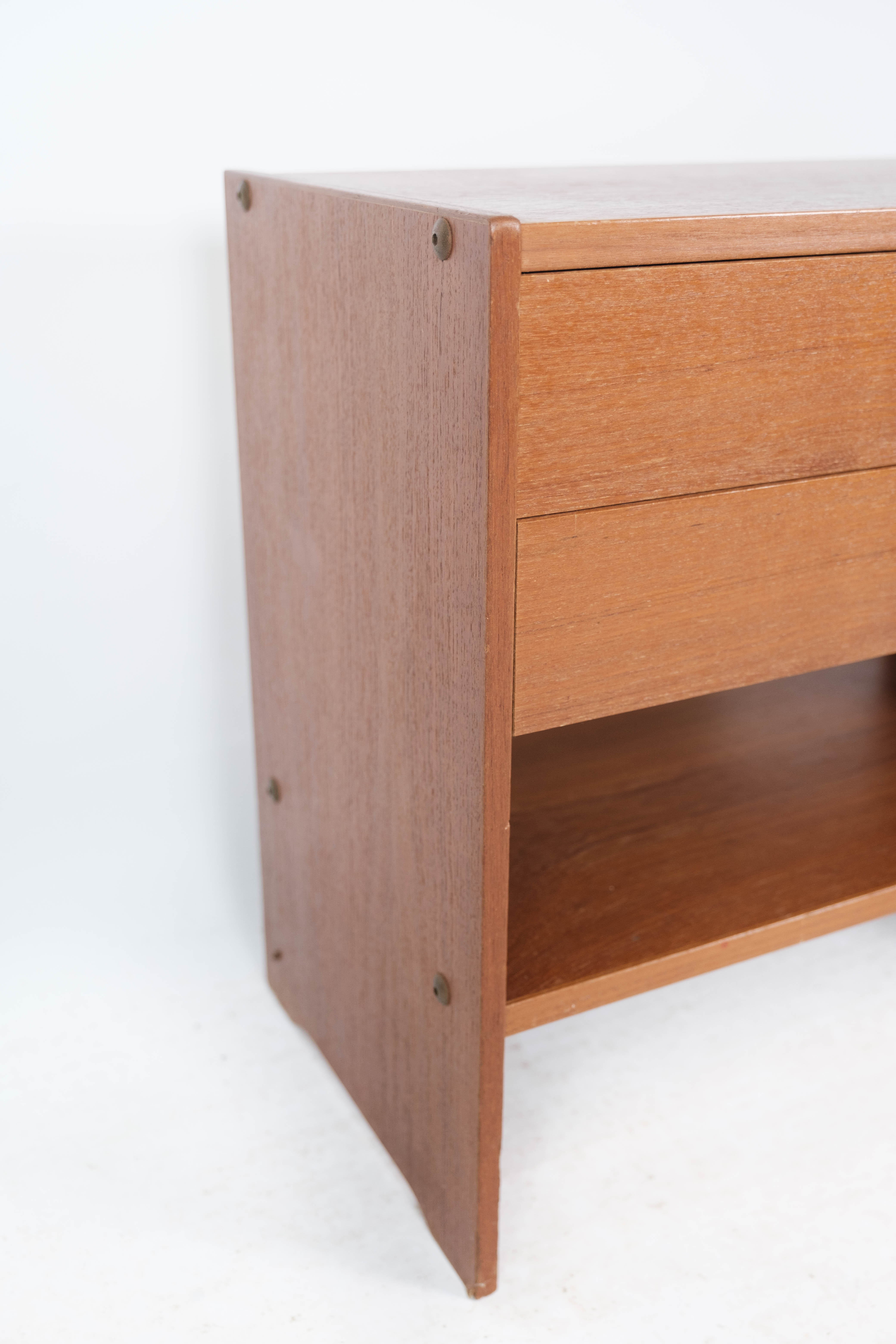Bedside table with drawers in teak of Danish design manufactured by PBJ Furniture,  1960s