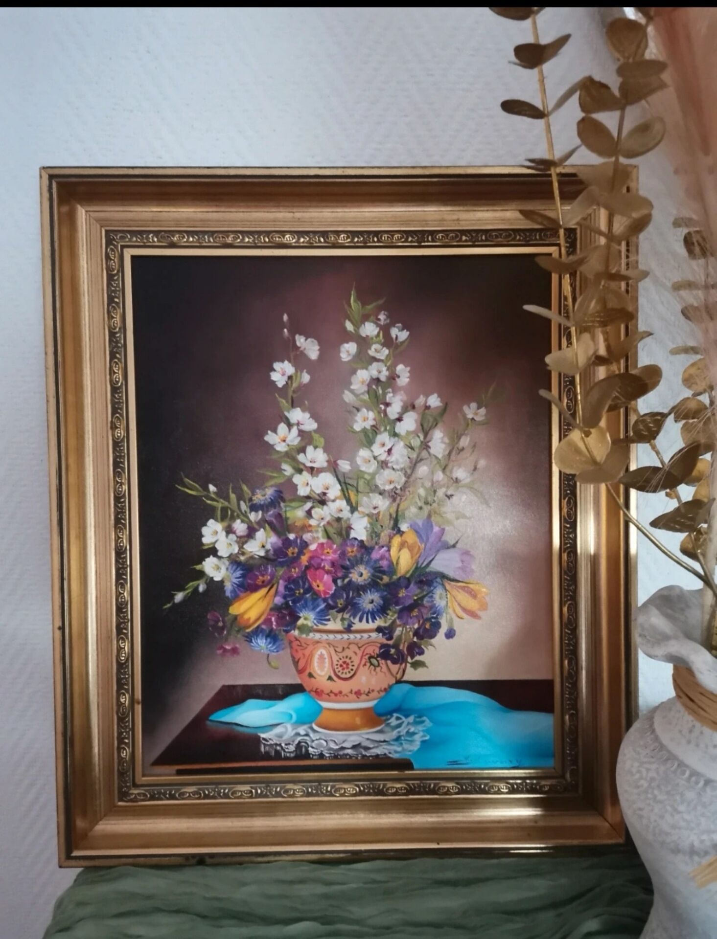 Old painting oil on canvas signed Suzanne Savary – Still life flo