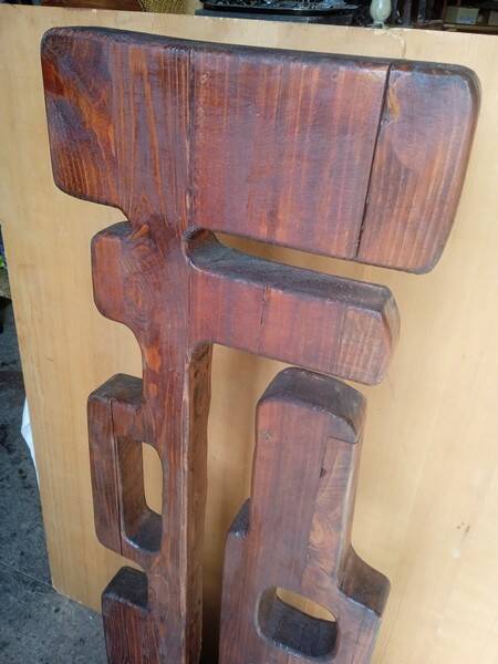 Brutalist Totem Sculpture, solid wood on base