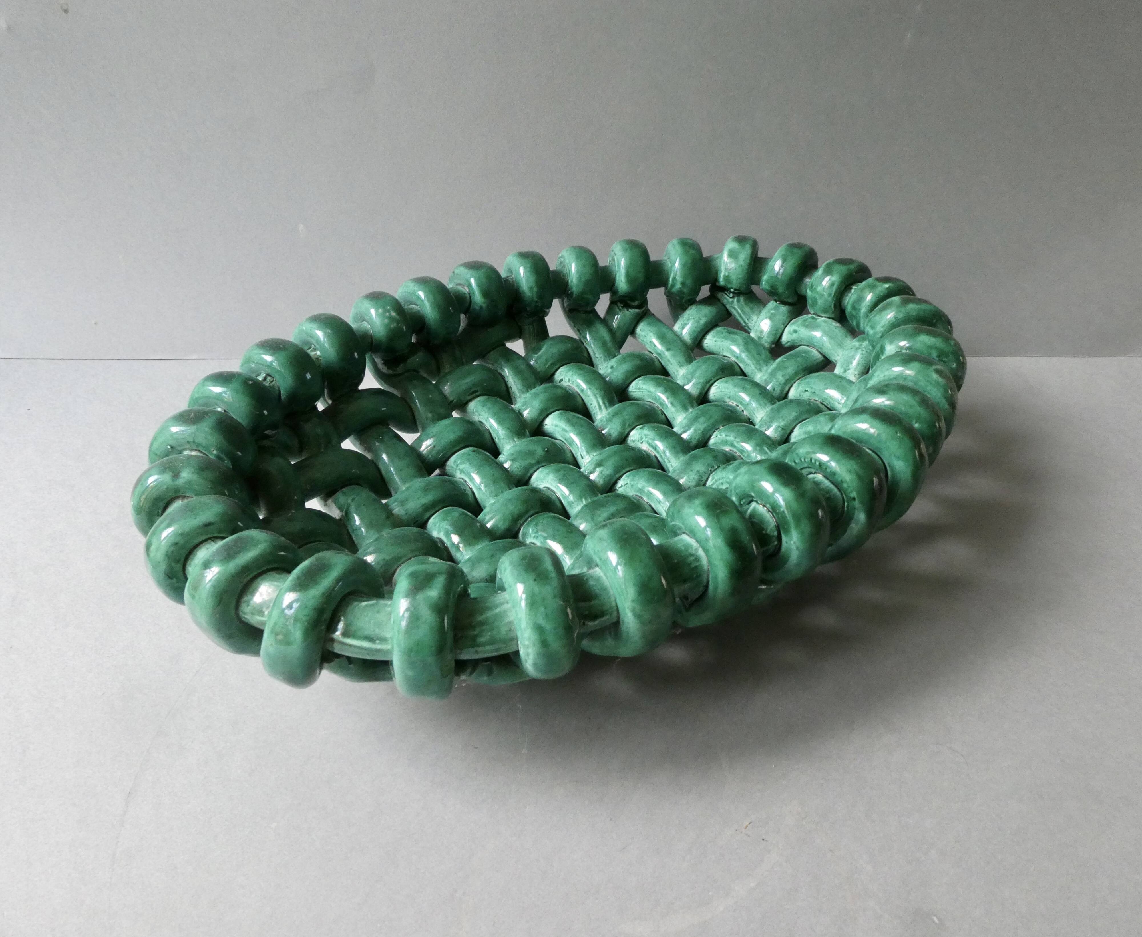 Woven ceramic basket signed Jérome Massier Vallauris