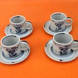 4 coffee cups / saucers glazed ceramic