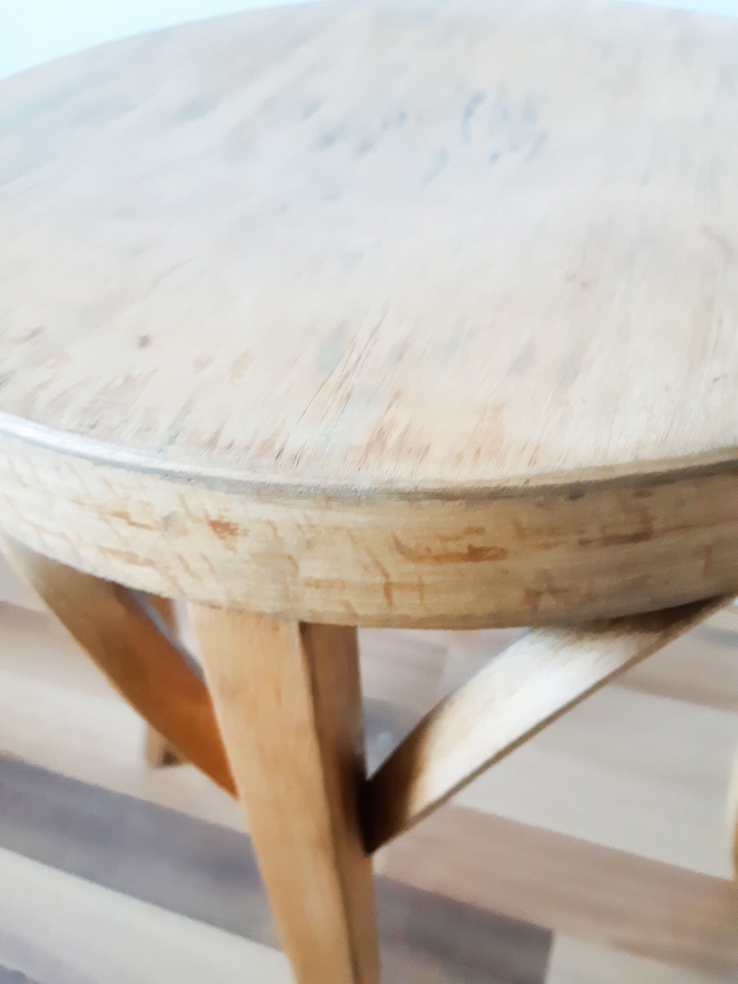 Vintage round kitchen stool, waxed bentwood, 50s, Baumann style