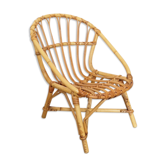 Vintage rattan shell armchair for children