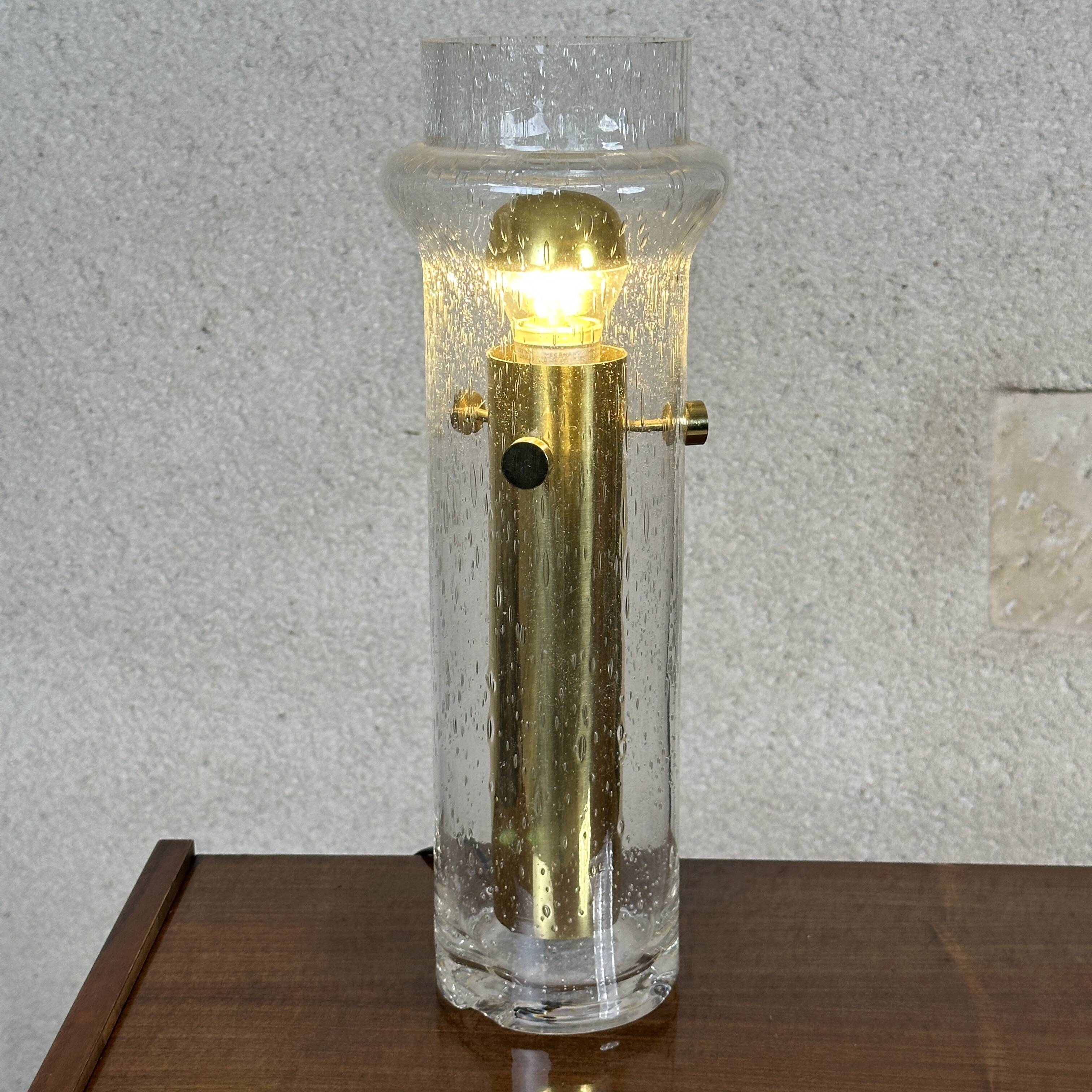 Space Age table lamp in bubbled glass and brass, 1970s