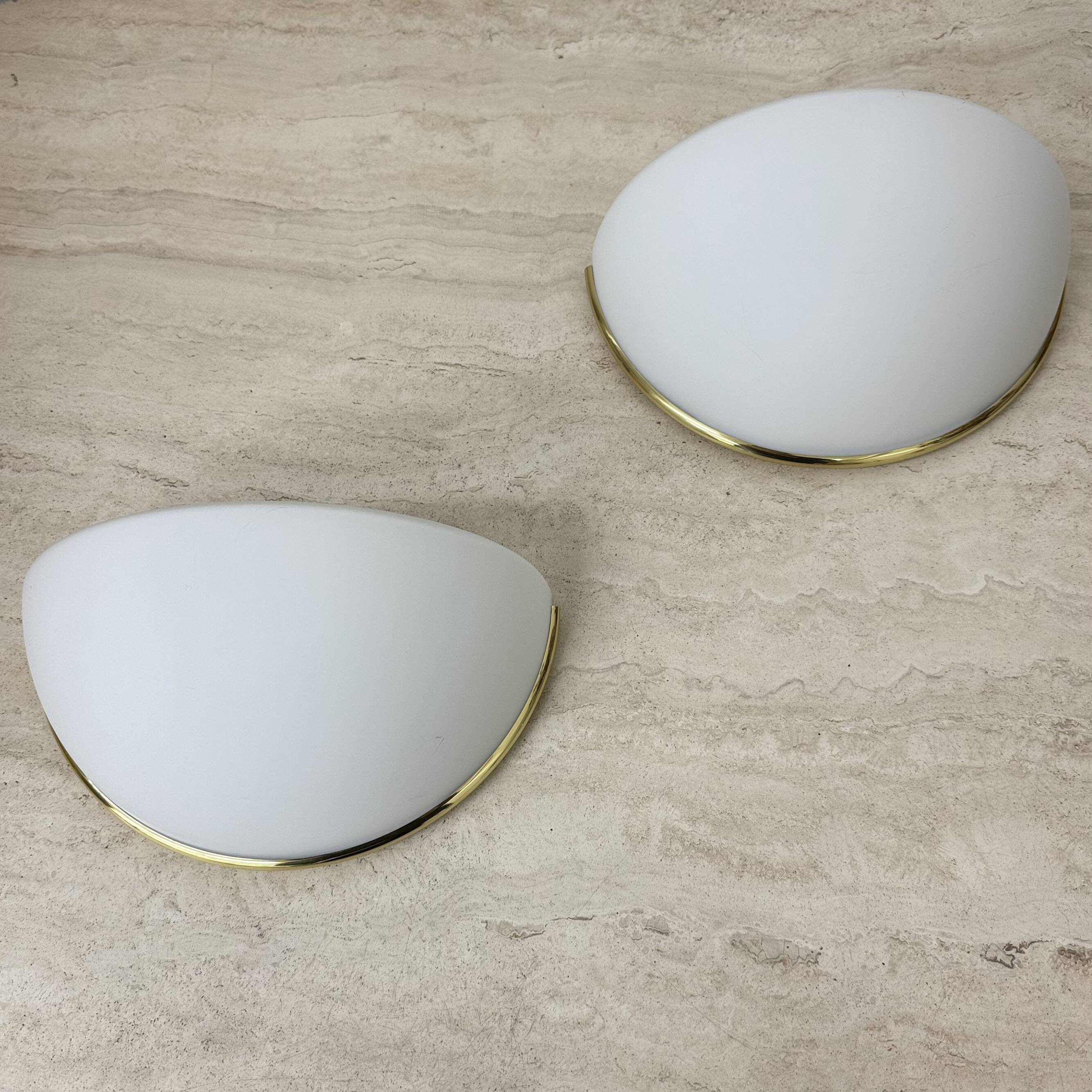 Pair of Limburg Glashütte wall lamp sconce opaline glass with golden detail