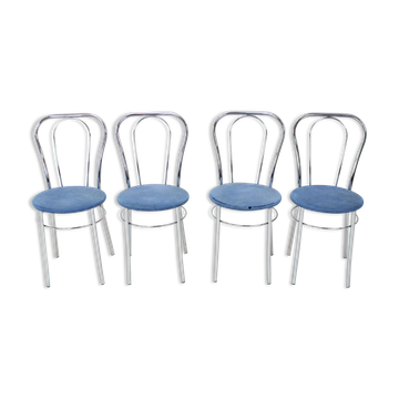 Ensemble de quatre chaises de salle à manger chromées des années 1980, Italie