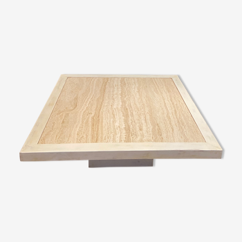 Table basse bois et travertin