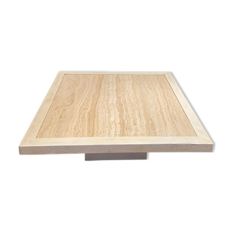 Table basse bois et travertin