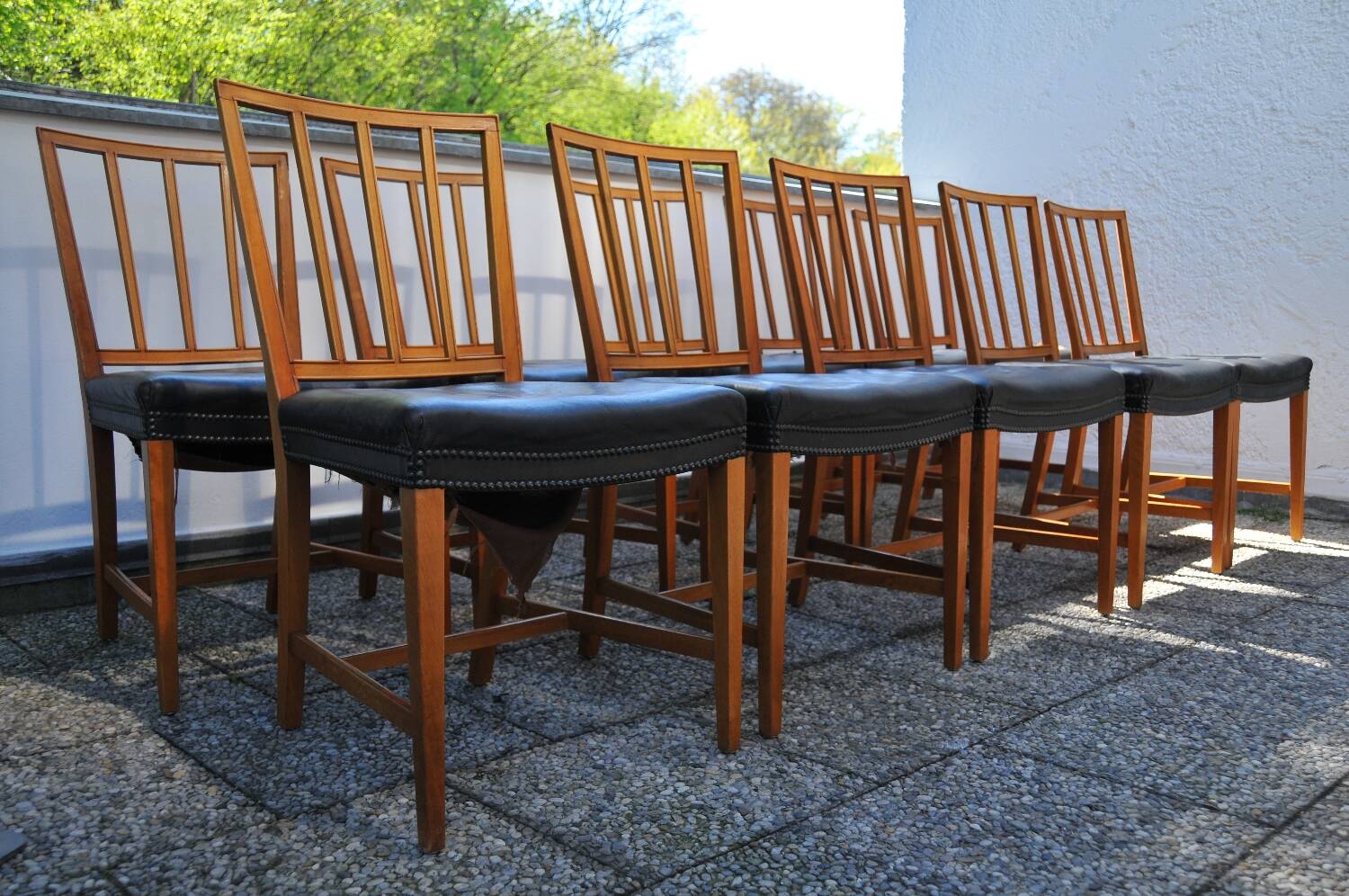 10 antique Josef Frank model 620 chairs in walnut wood from Svenskt Tenn.