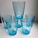 set of 6 water glasses Made in France blue glass 70s