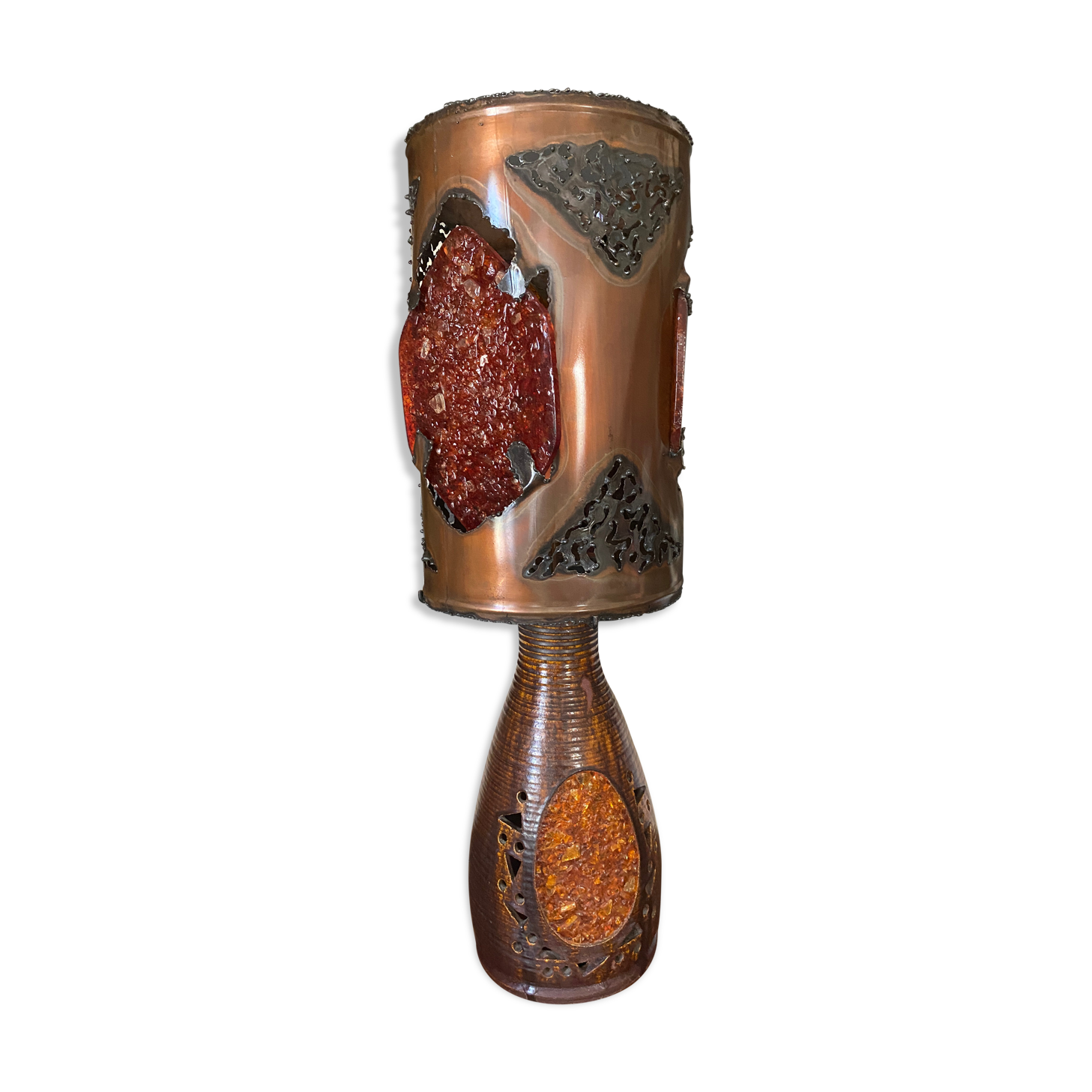 Vintage lamp ceramic copper and resin 1970