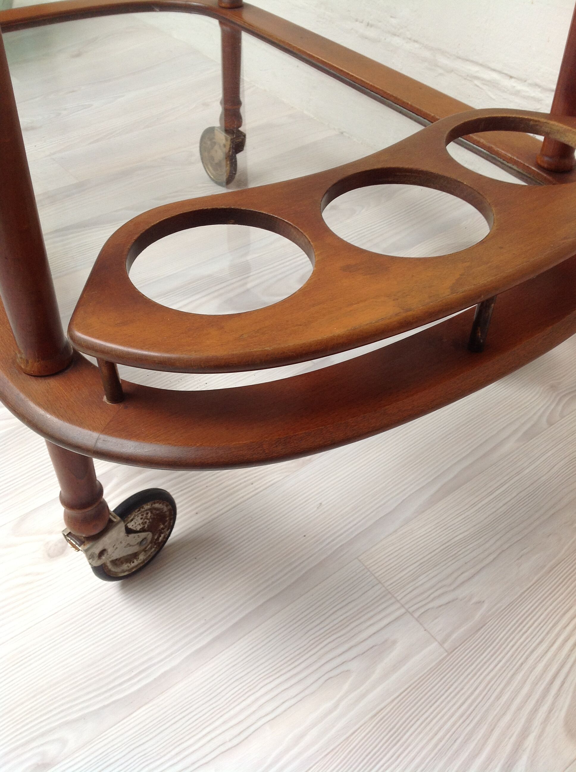 Scandinavian rolling service wood glass and brass