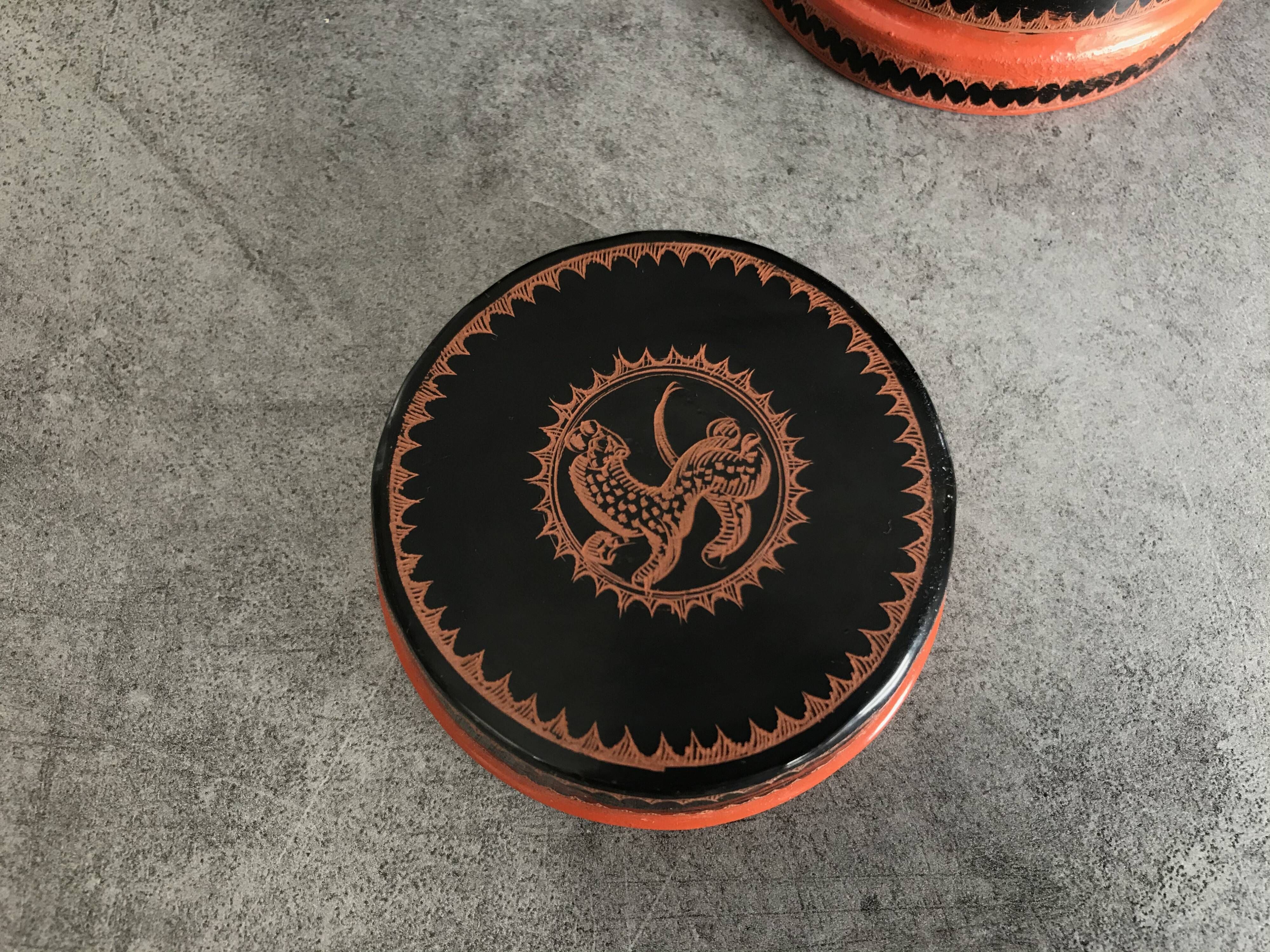 Asia decor animal paint decor of animal paint orange/black indoor laqué