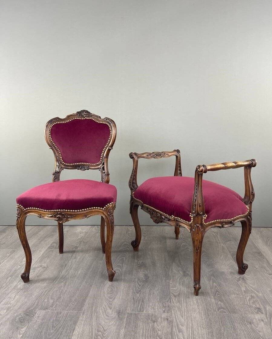Ensemble chaise et repose-pieds de style louis xv, xixe siècle