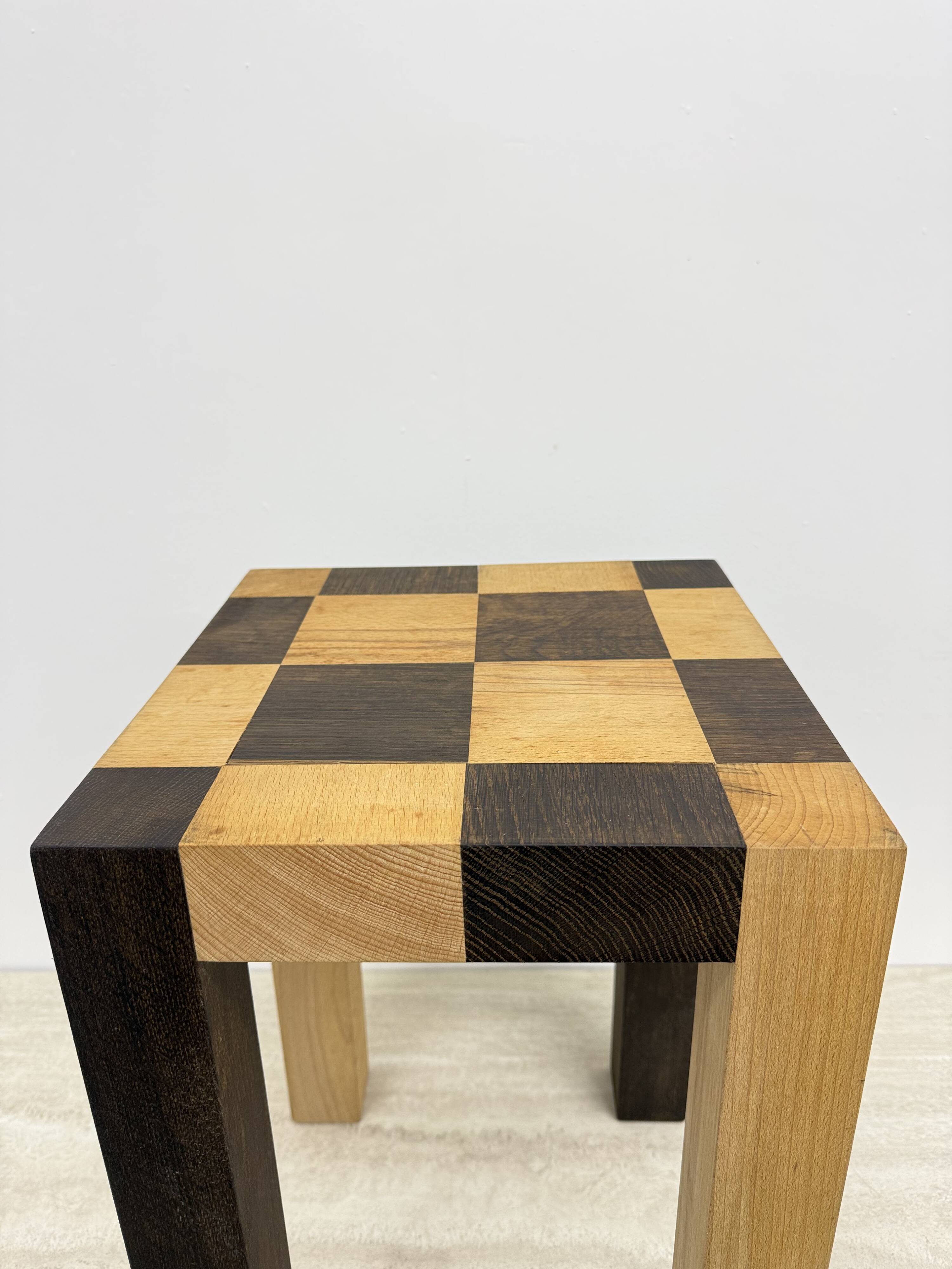 Vintage solid wooden side table chess style , 1970s